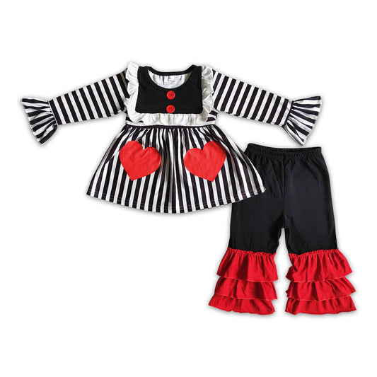 Heart print stripe girls Valentine's day set