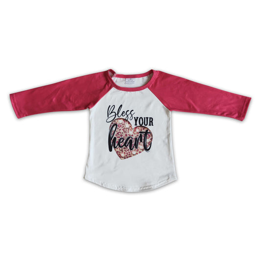 Bless your heart long sleeve raglan kids girls valentine's shirt