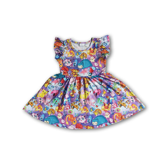 Flutter sleeve baby girls cute print summer twirl dresses