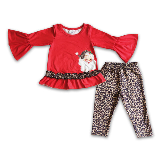 Santa screen print shirt leopard leggings girls Christmas clothes