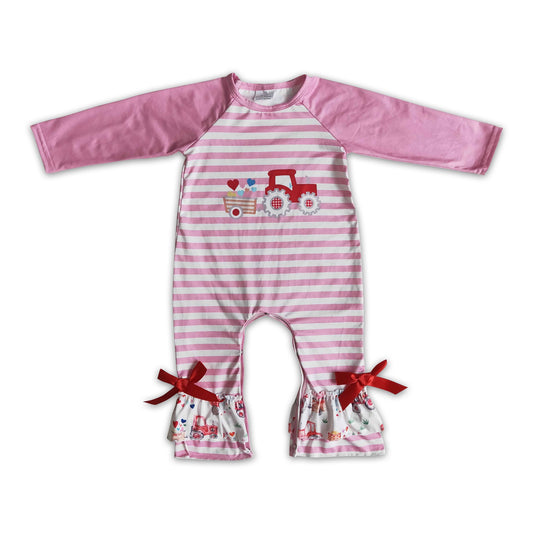 Heart truck stripe long sleeve baby girls valentine's romgper