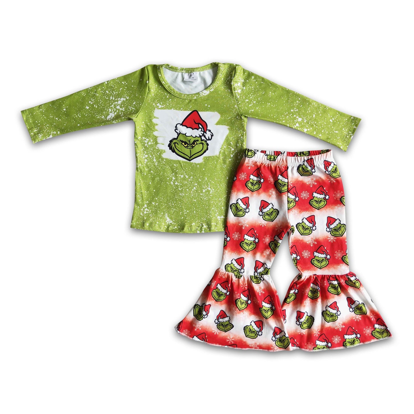 Green face bleached shirt pants girls Christmas clothing