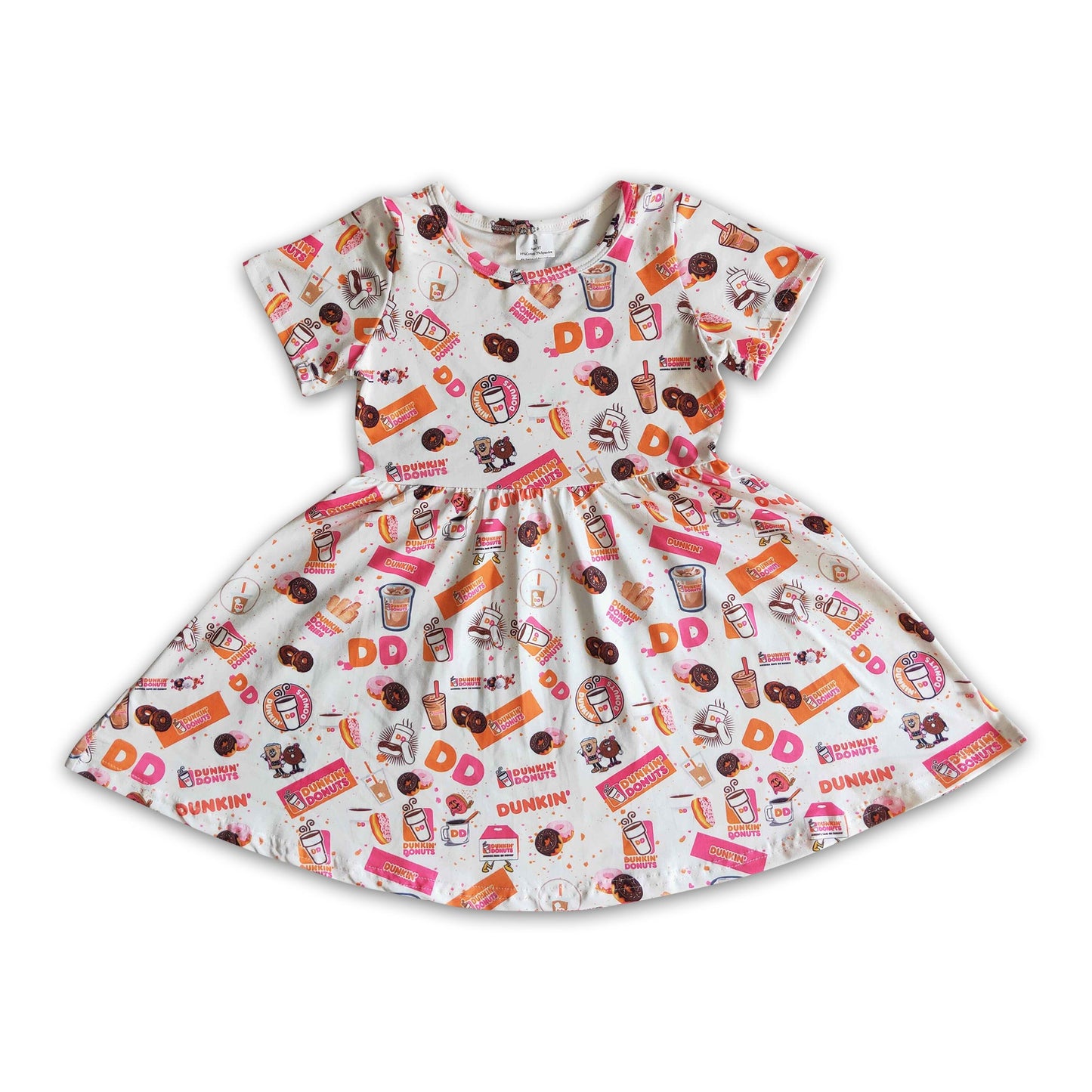 Donut print short sleeve girls twirl dresses