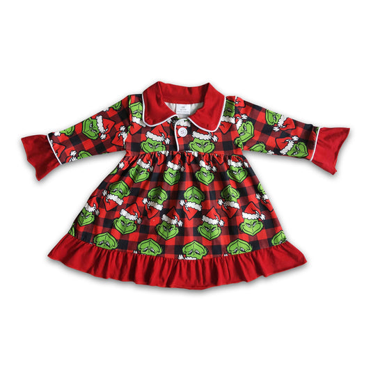 Long sleeve green face baby girls Christmas gown