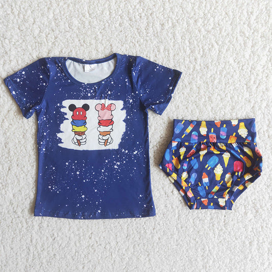 Girl Ice cream summer bummies set