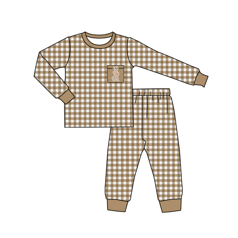 MOQ 5 Khaki plaid dog pocket kids hunting pajamas