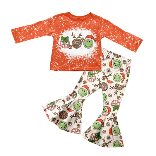 MOQ 5 peace smile deer girls Christmas clothing set