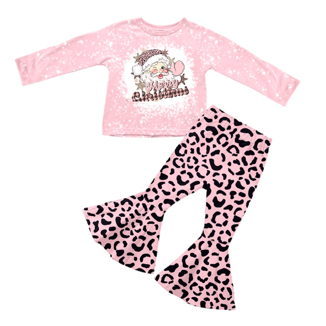 MOQ 5 pink merry Christmas leopard pants girls outfits