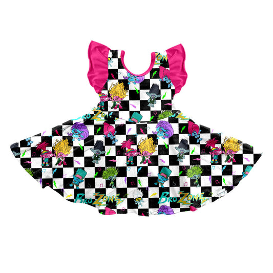 MOQ  3 Flutter sleeves plaid smile girls dresses