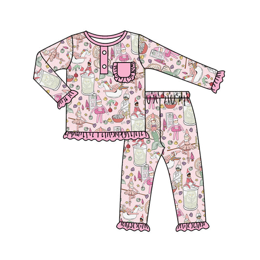 MOQ 5 pink green face fish girls Christmas pajamas