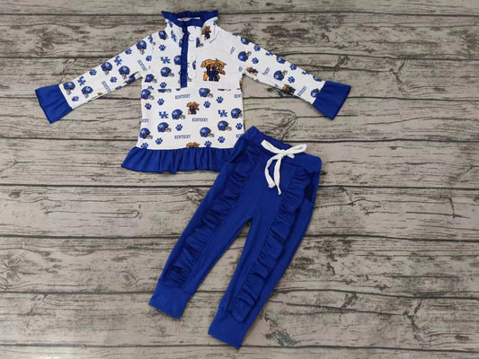 MOQ 3 pcs U K pullover blue pants kids girls team outfits