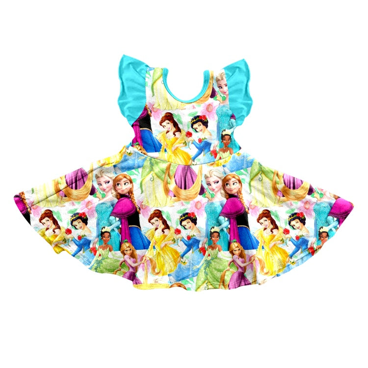 MOQ  3 Flutter sleeves princess girls dresses