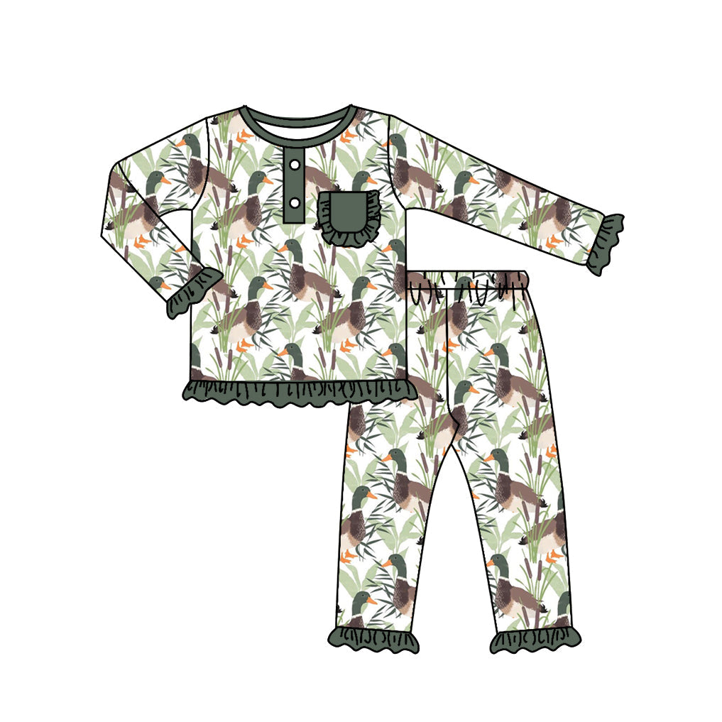 MOQ 5 duck pocket ruffle kids girls pajamas