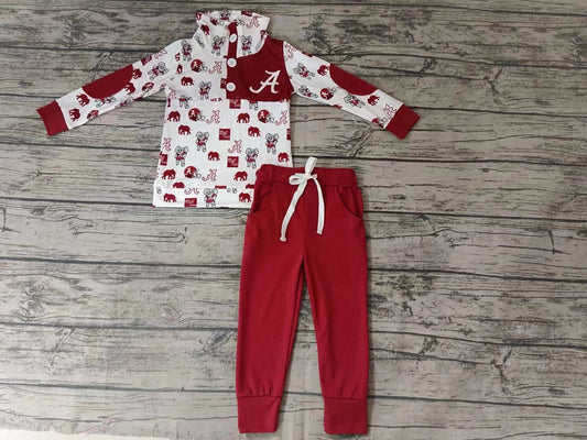 MOQ 3 pcs A elephant pullover maroon pants kids boy team outfits