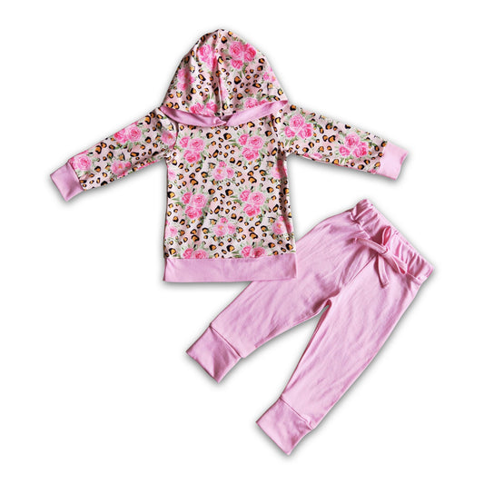Pink leopard floral girls Hoodie set