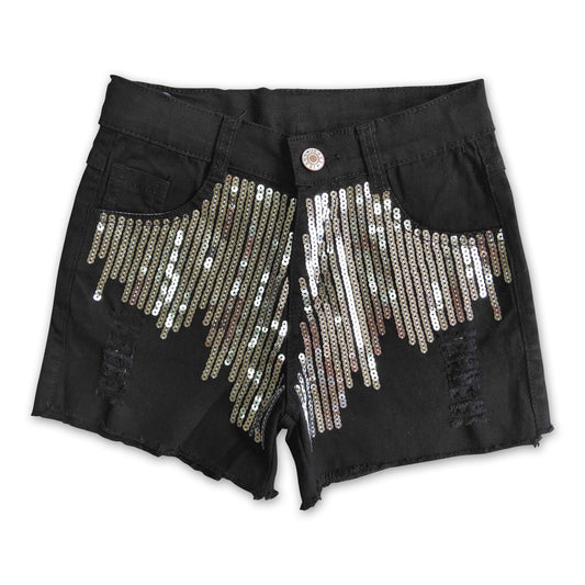 Girl Black Sequin denim shorts