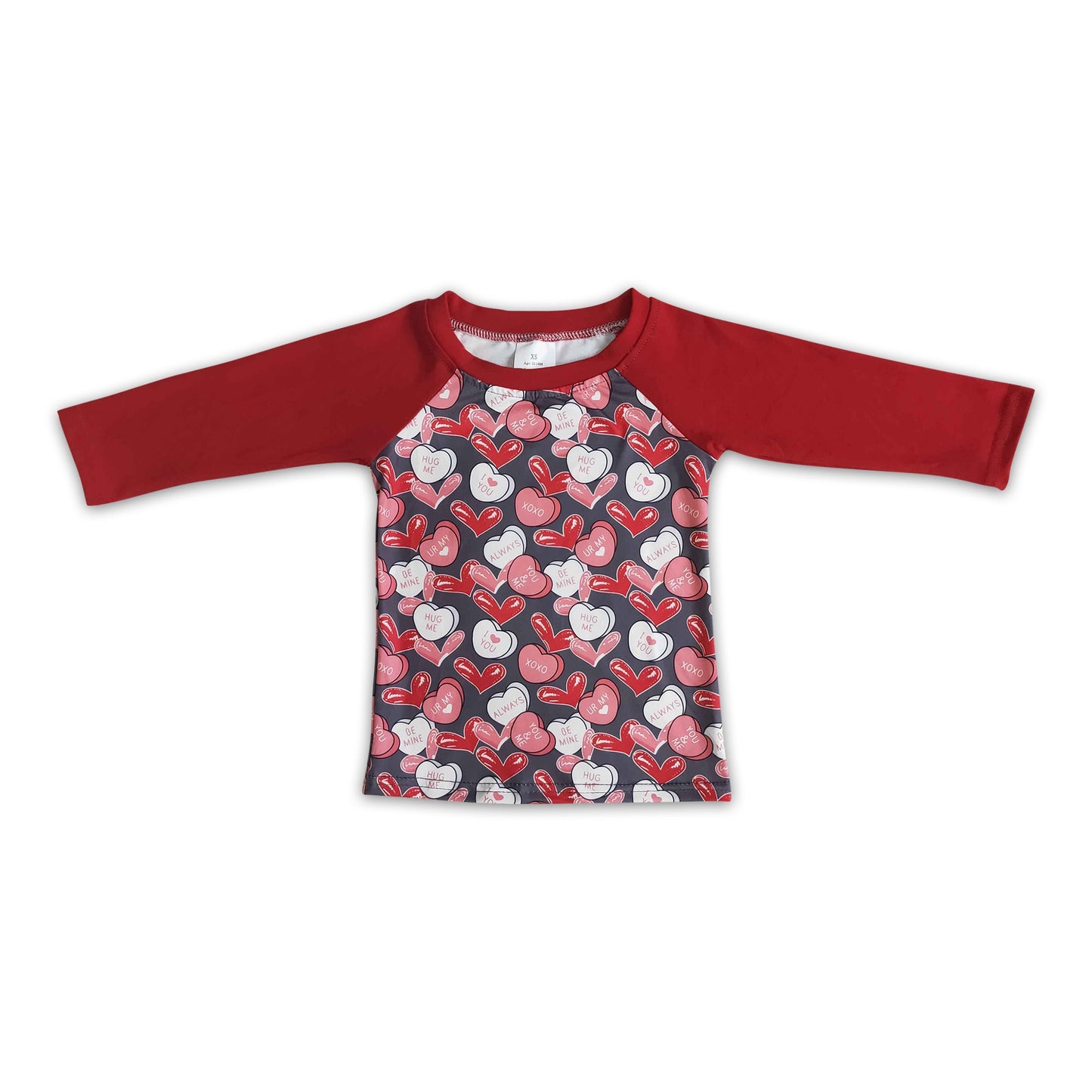 Heart print red long sleeve boy Valentine's day shirt