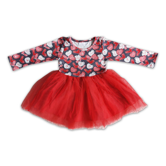 Heart print long sleeve tulle baby girls valentine's dresses