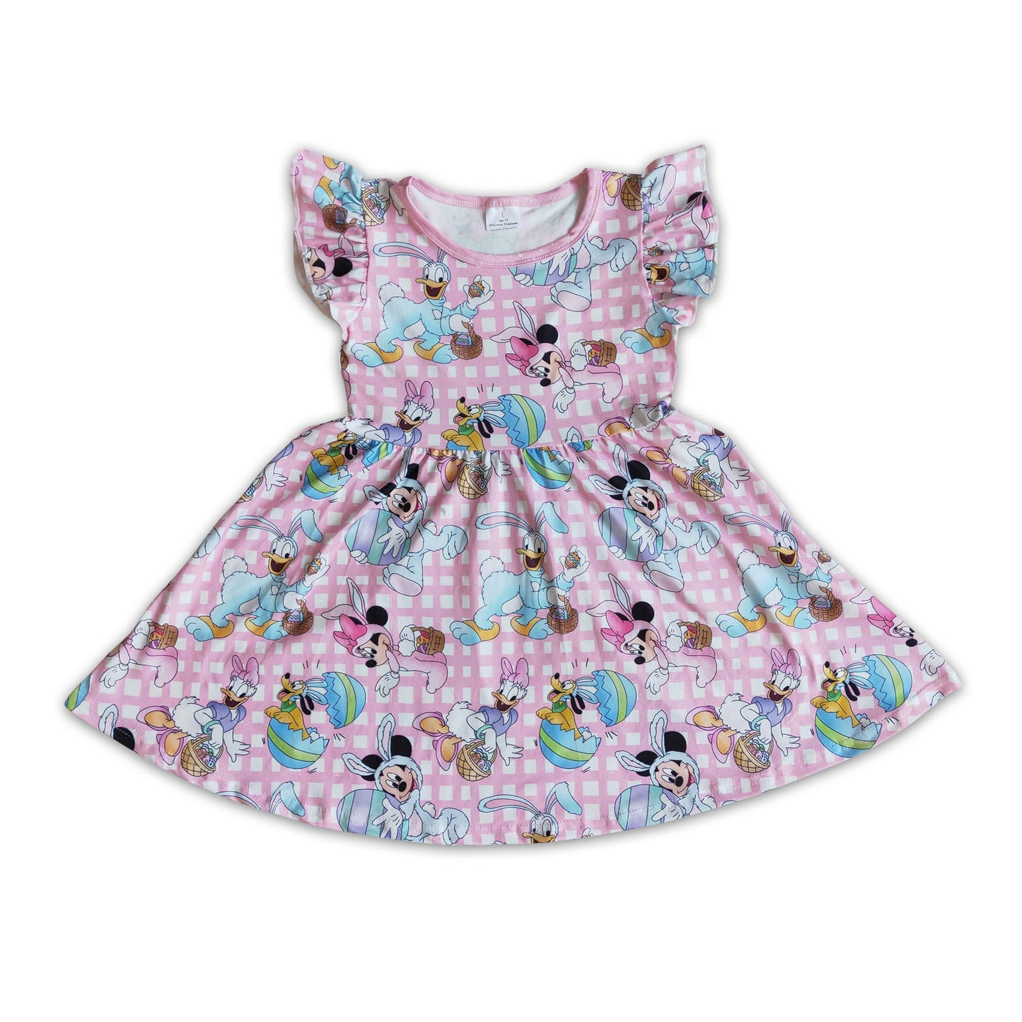 Flutter sleeve egg print cute mouse duck baby girls twirl easter dresses