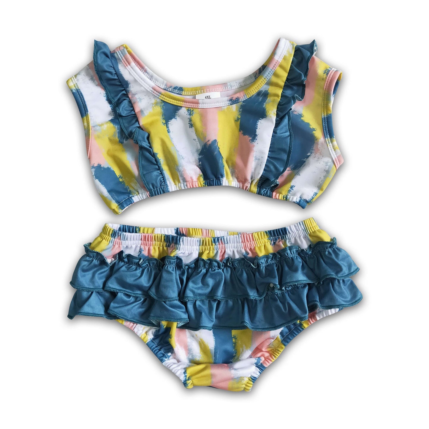 Sleeveless stripe ruffle baby girls summer swimsuit