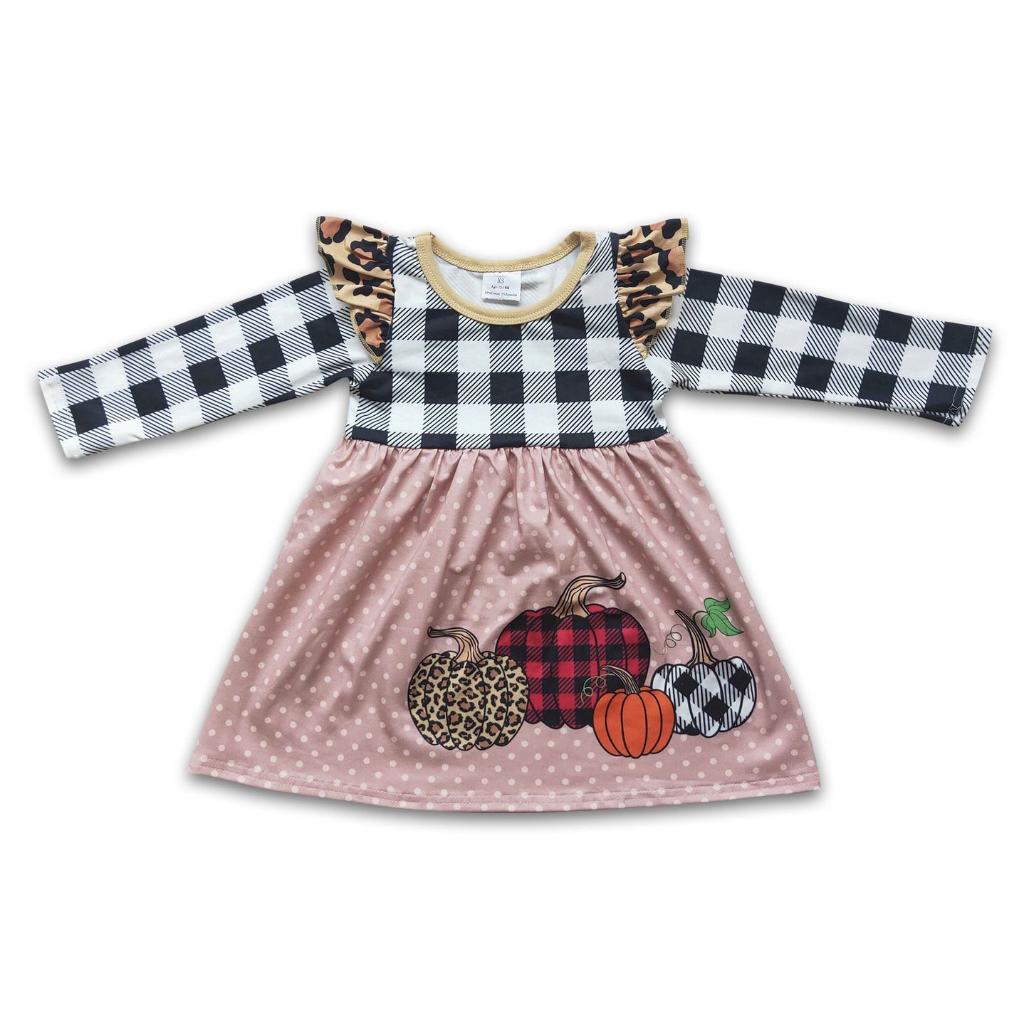 Long sleeve plaid pumpkin print girls dresses