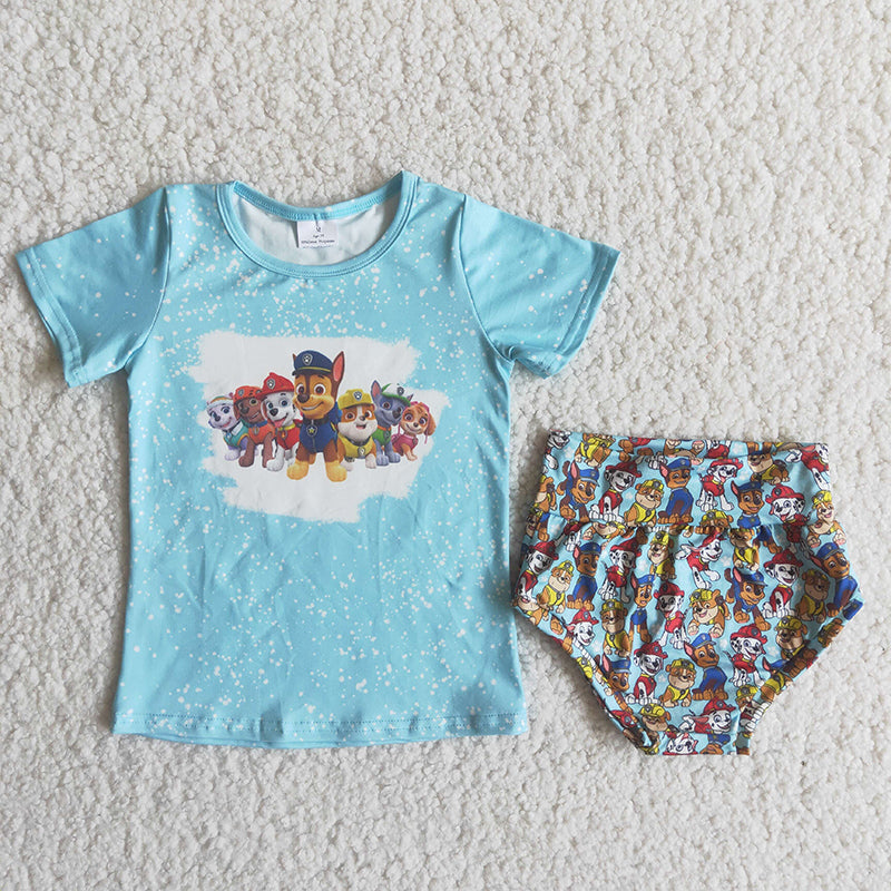 Blue dog bleached shirt bummies set