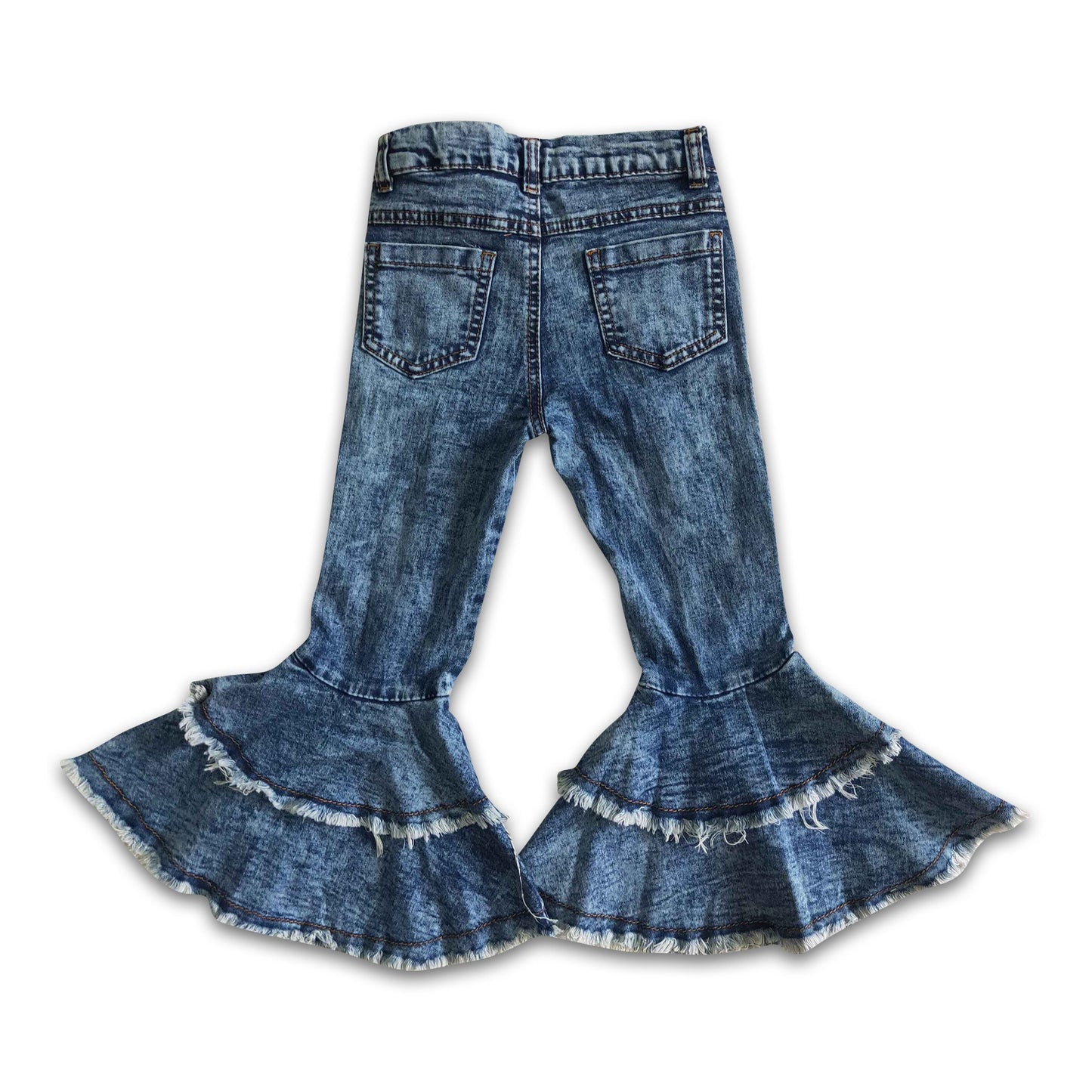 Washed denim waistband ruffle Bell Bottom Girls Pants