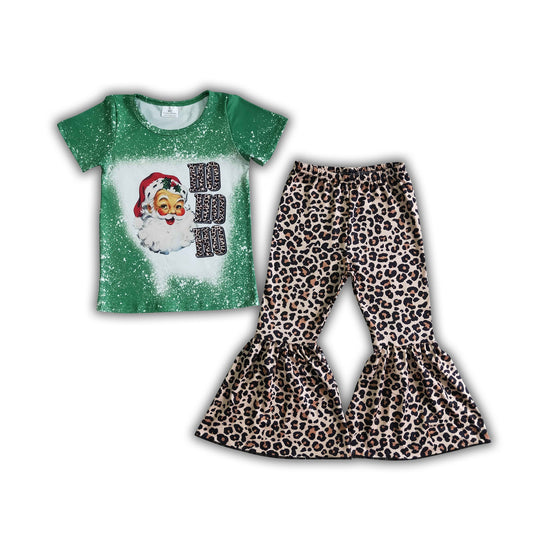 Ho Ho Ho santa print shirt leopard pants girls Christmas outfits