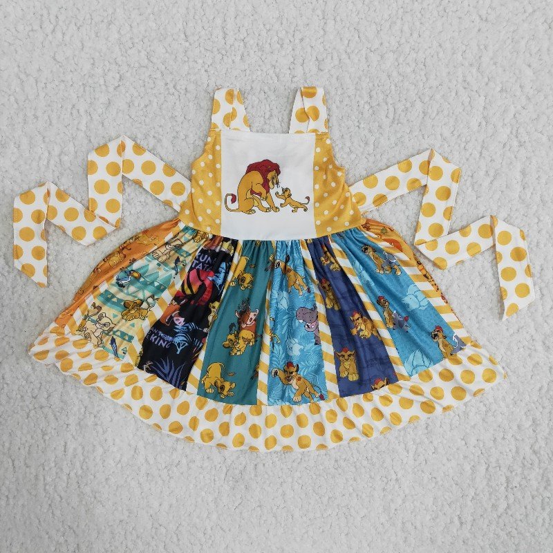 Girl yellow polka dots lion twirl summer dresses