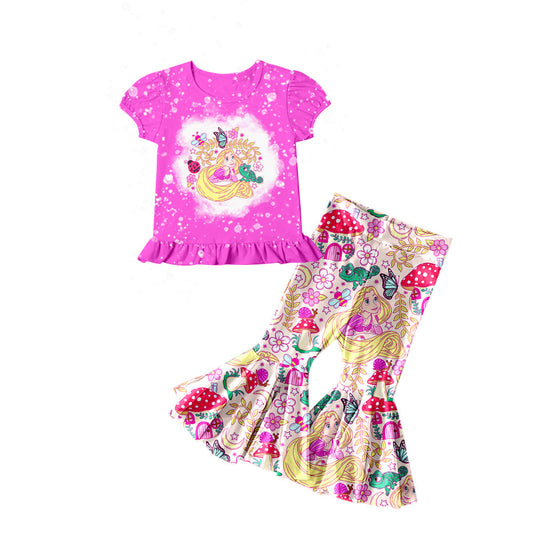 MOQ 3 hot pink princess top mushroom pants girls clothes