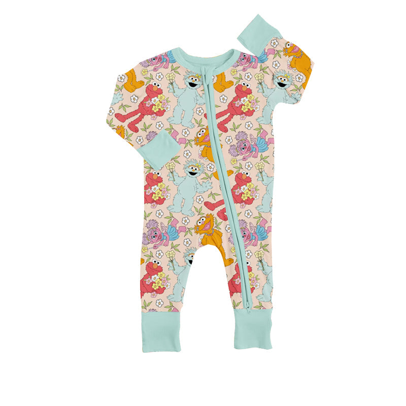 MOQ 5 PCS floral sesame baby girls zipper romper