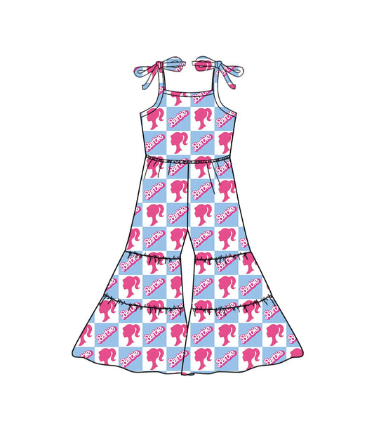 MOQ 5 suspender plaid party girls jumpsuit