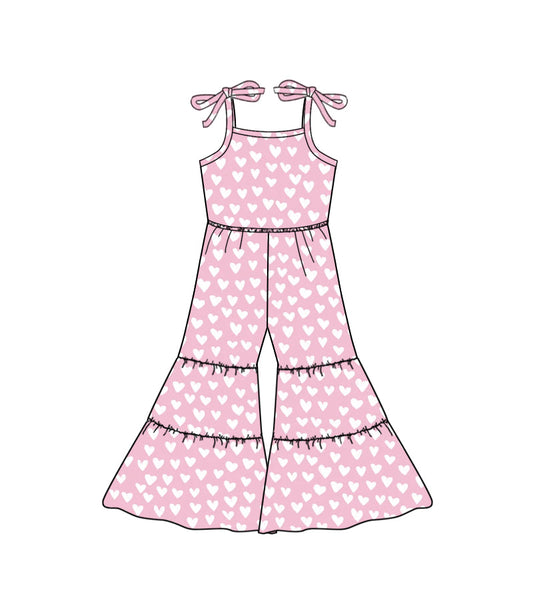 MOQ 5 pink heart suspender baby girls valentine's day jumpsuit
