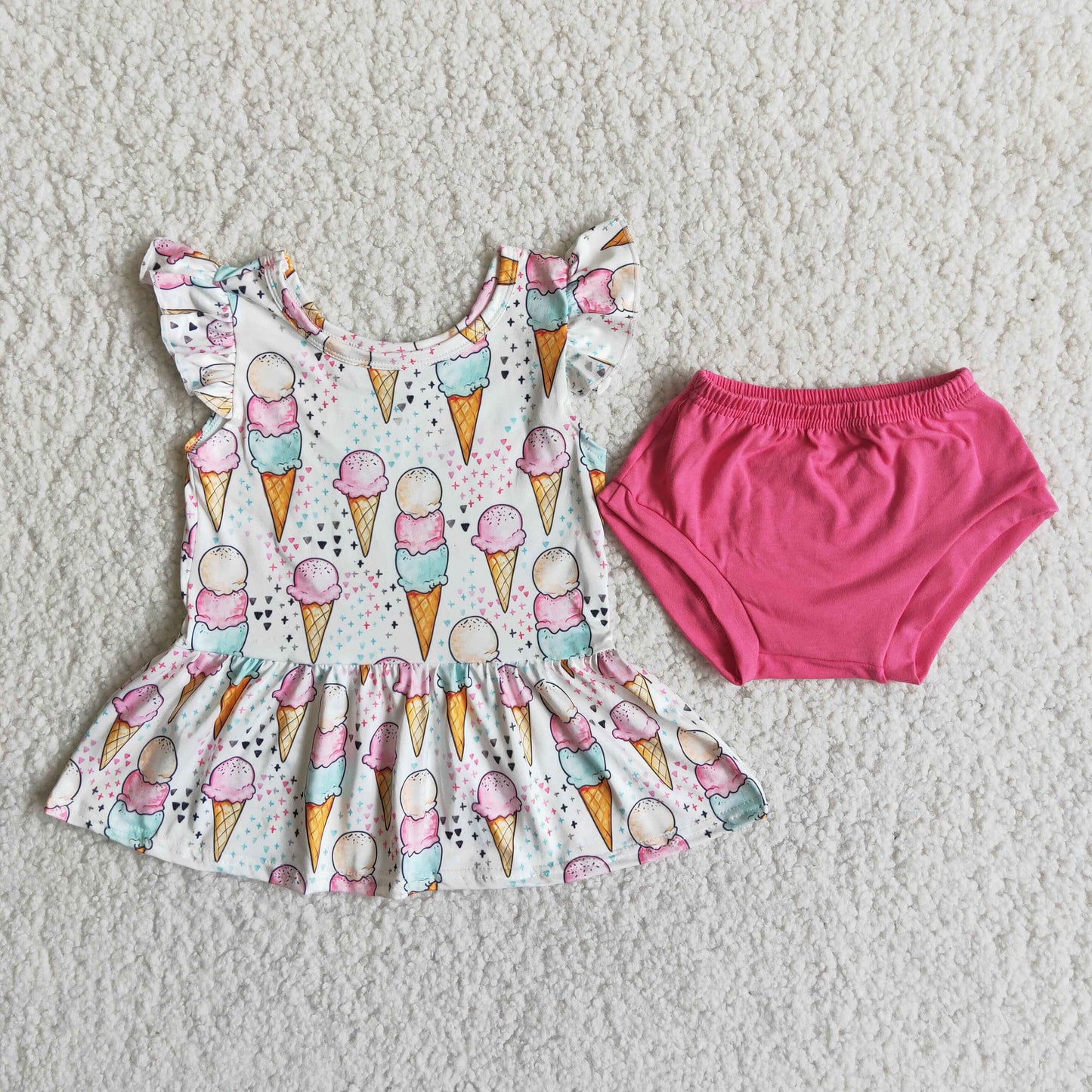 Girl Ice cream Print Bummies set