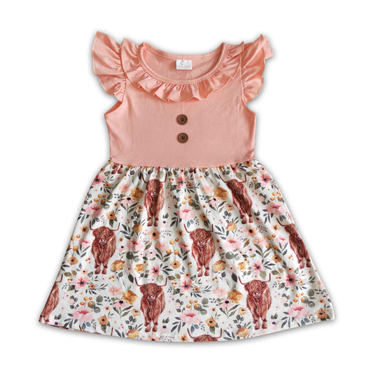 Flutter sleeve cow print baby girls summer dresses