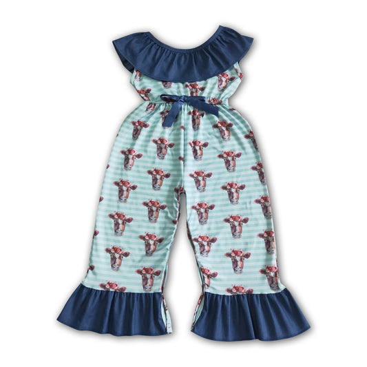 Ruffle collar backless cow print jumpsuit baby girls jumper