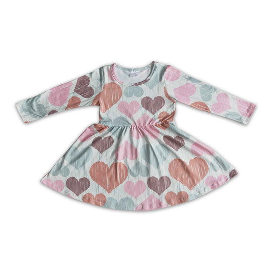 Heart print long sleeve girls Valentine's twirl dresses