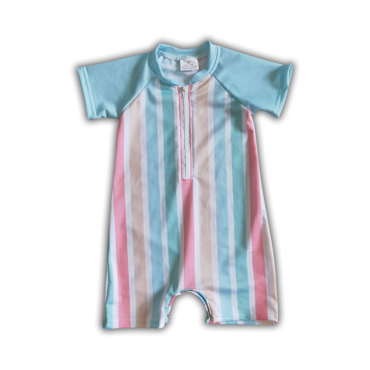 Short sleeve colorful stripe boy summer swim wear