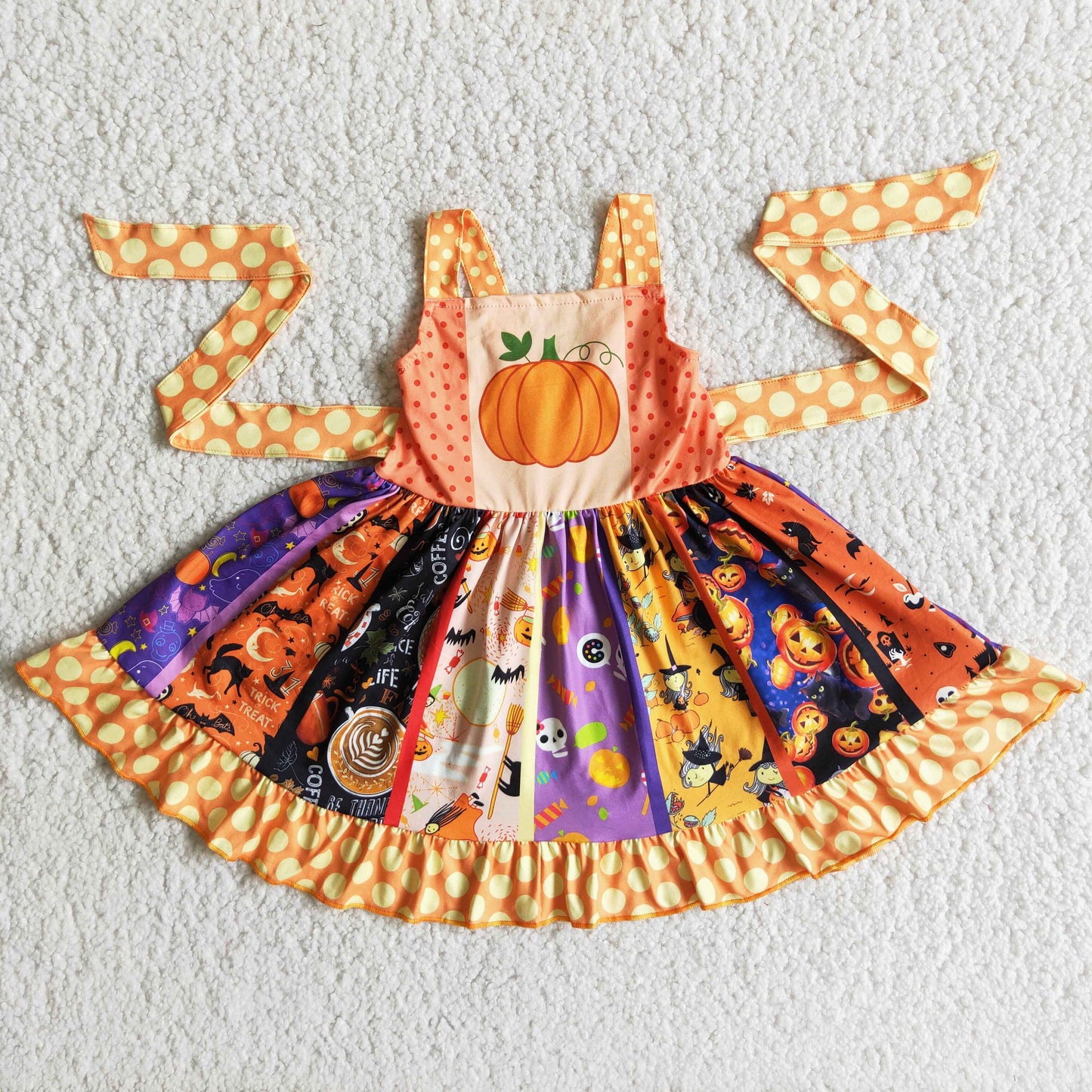 Girl Pumpkin Patchwork Halloween Dress