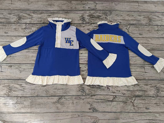 MOQ 3 pcs W E blue polka dots girls team pullover