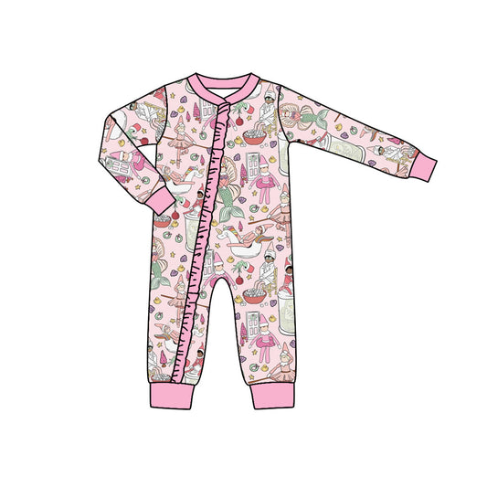 MOQ 5 PCS pink green face mermaid baby Christmas zipper romper