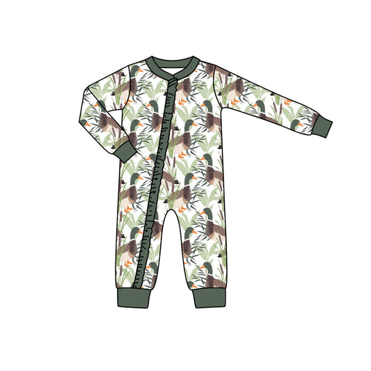 MOQ 5 PCS Olive duck ruffle baby girls zipper romper