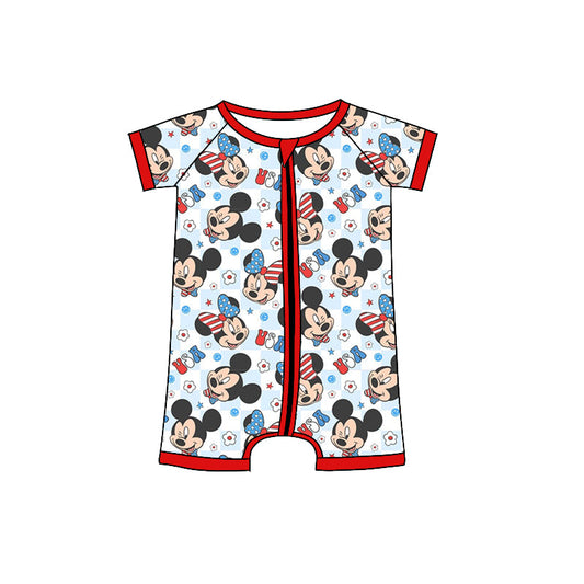 MOQ 3 pcs plaid stars mouse baby kids 4th of july romper