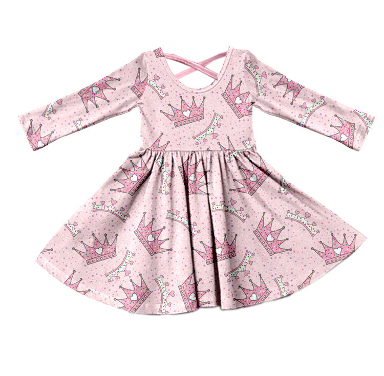 MOQ 5 pink queen long sleeves baby girls twirl dress