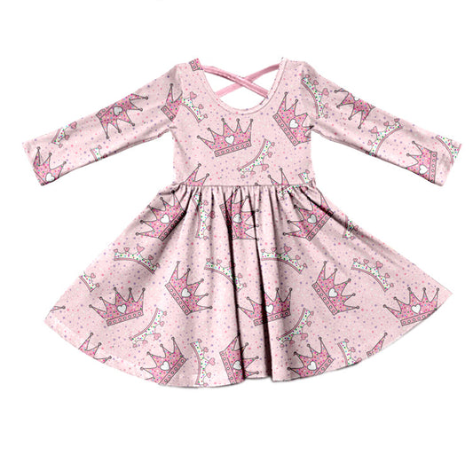 MOQ 5 pink queen long sleeves baby girls twirl dress