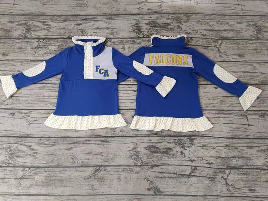 MOQ 3 pcs F C A blue polka dots girls team pullover