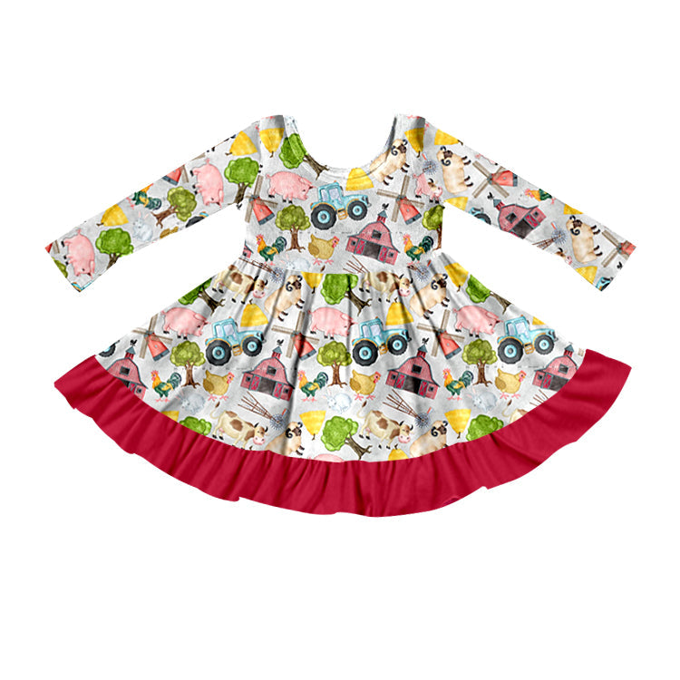 MOQ 5 pig sheep cow chicken baby girls farm dresses