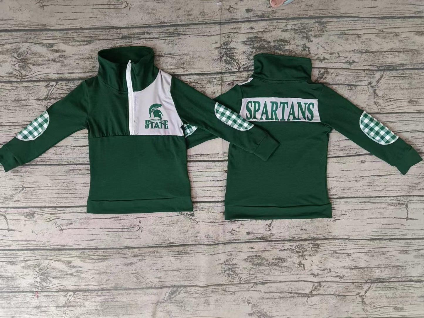 MOQ 3 green plaid boy team pullover