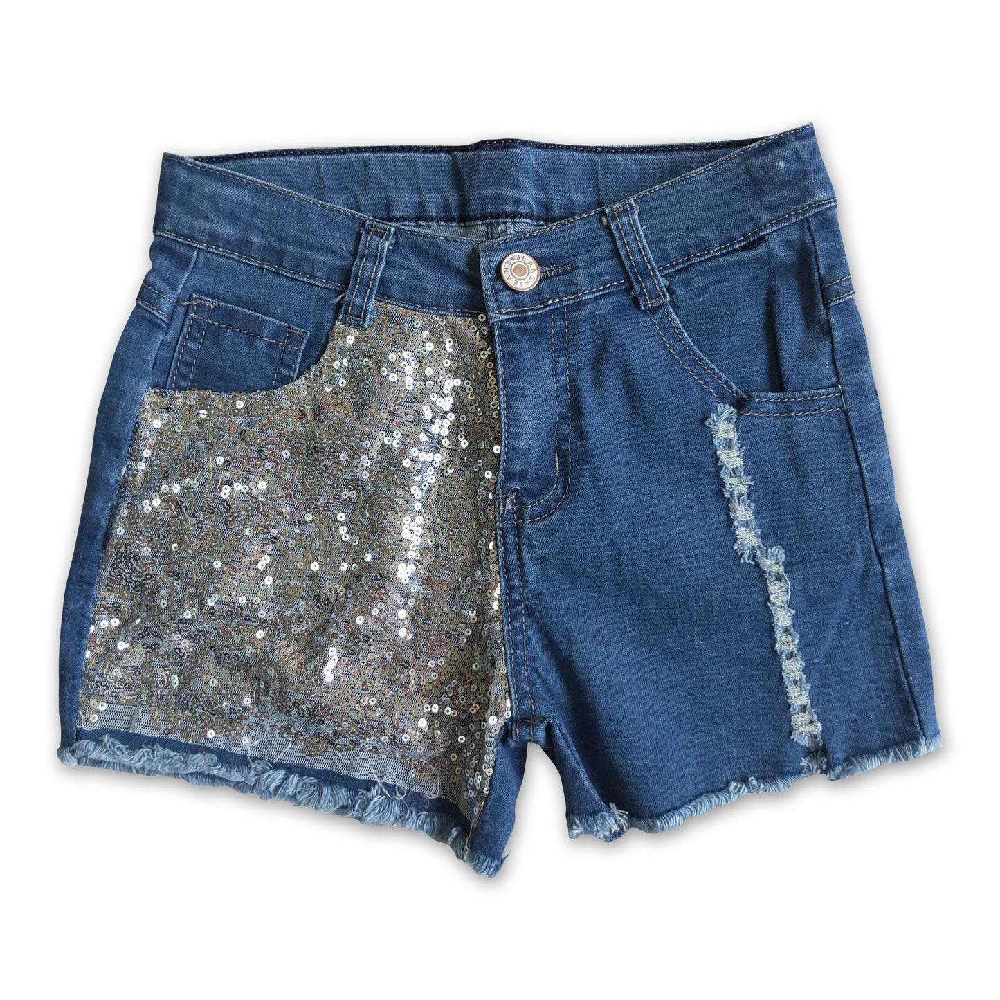 Girl Blue Sequin waistband denim shorts