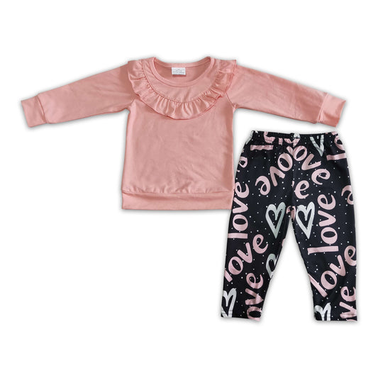 Cute long sleeve shirt love print pants girls childrens valentine's clothing